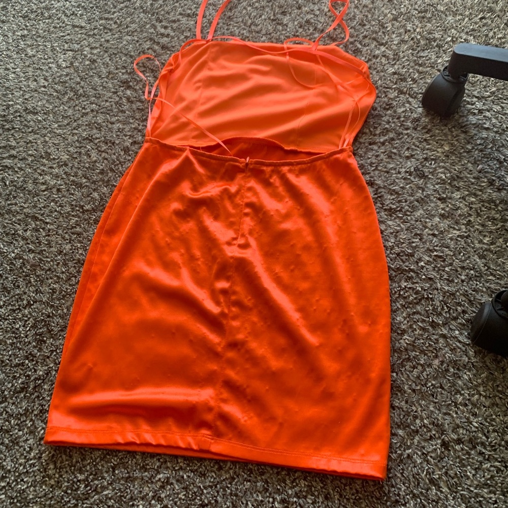 Bright orange silk blue blush dress